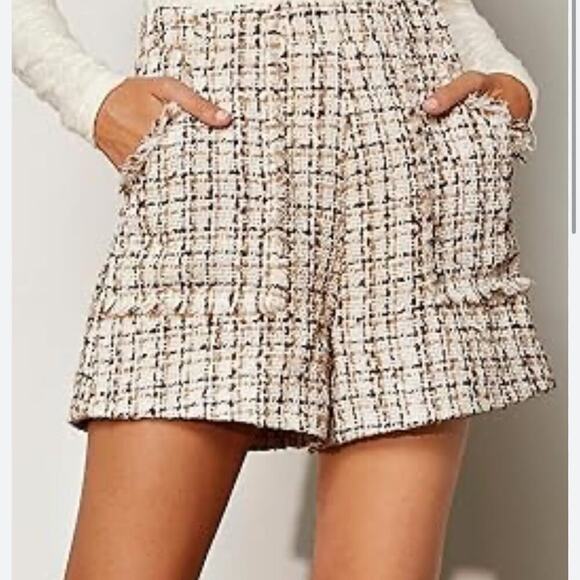 Shorts for Women High Waist Plaid Pattern Tweed Wide Leg Shorts Size M - Picture 8 of 8